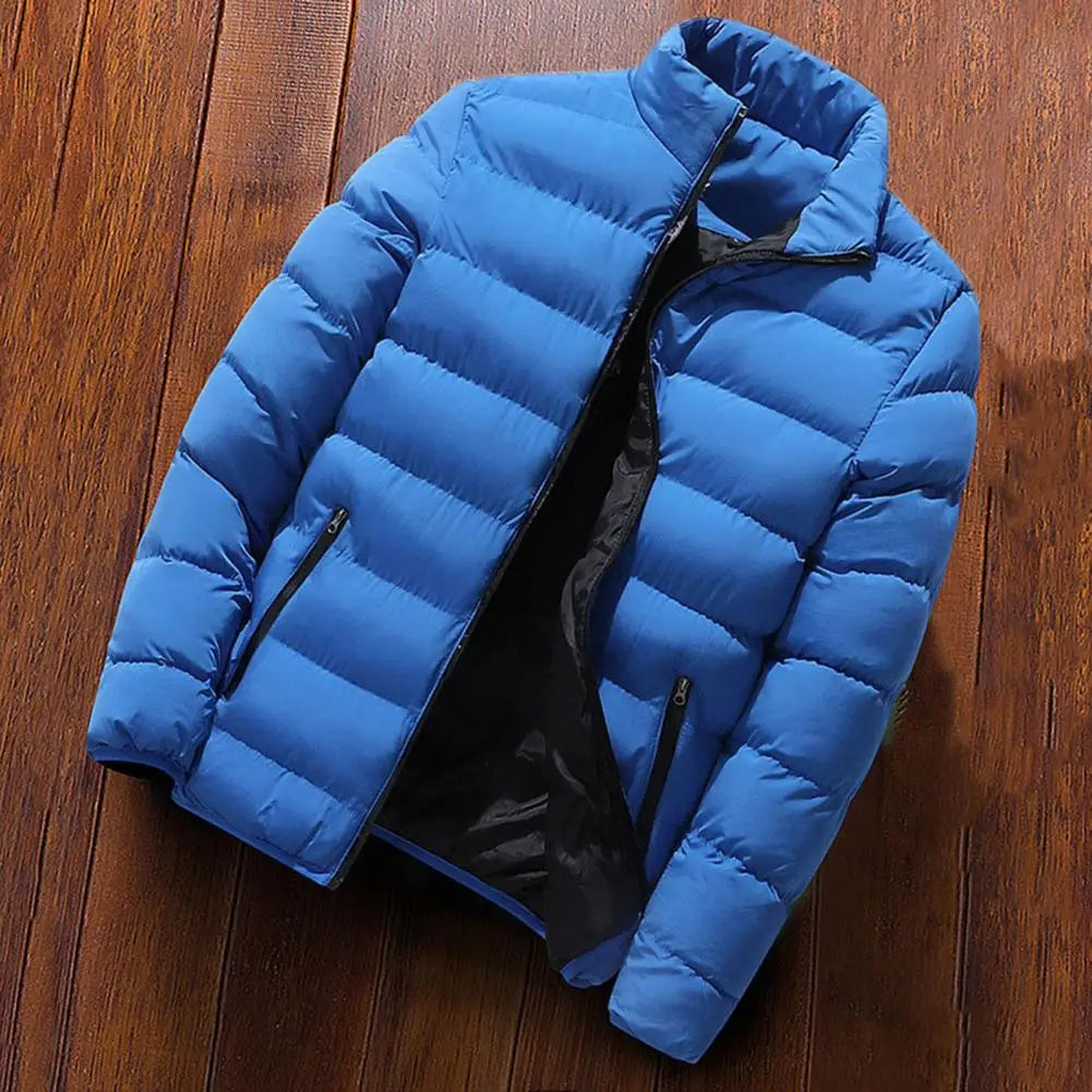 Solid Stand Collar Male Windbreak Cotton Padded Down Jacket - light blue with black