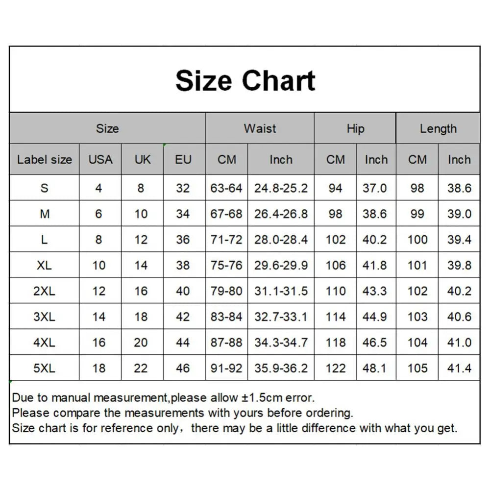 Skinny Jeans Women Jogger Pants - Size chart