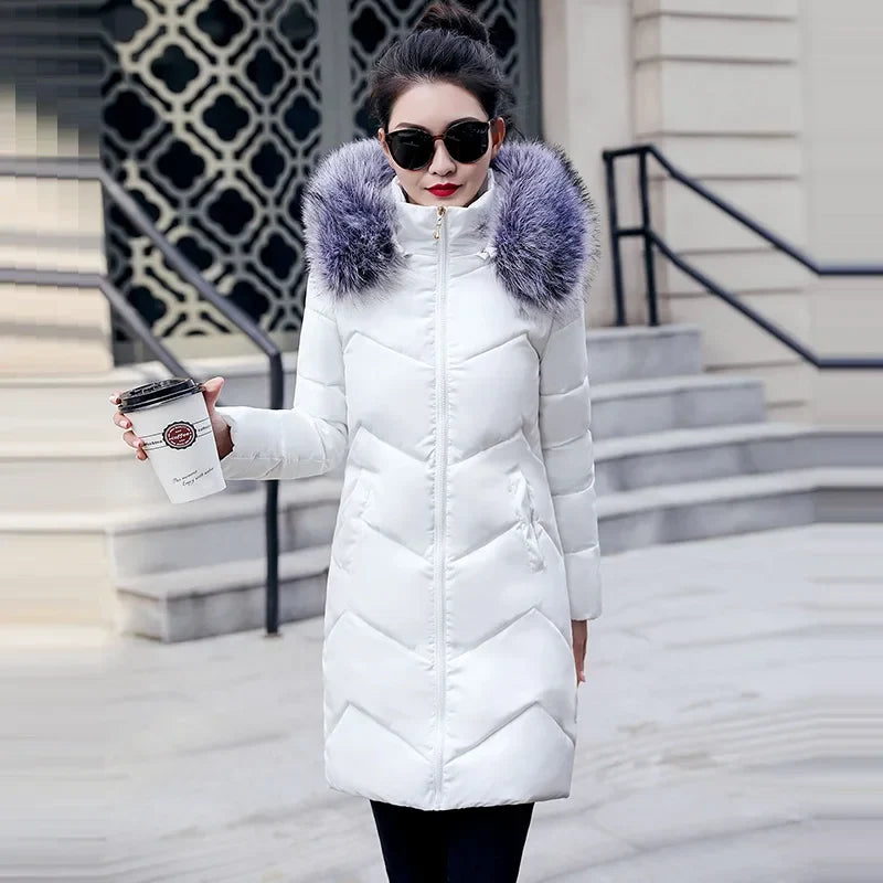 Fur Coat Jacket - white with grey/blue fur hood