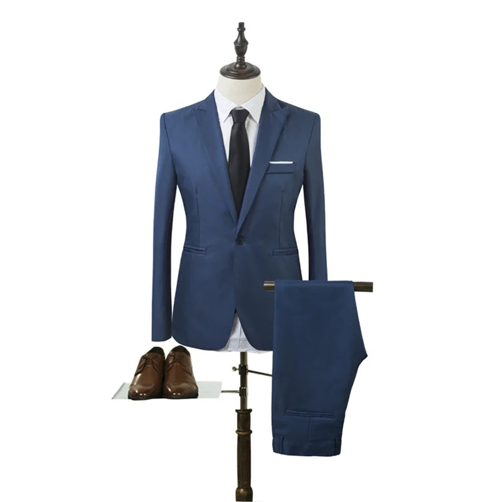 Men's two piece - blazer and pants set - navy blue - mannequin