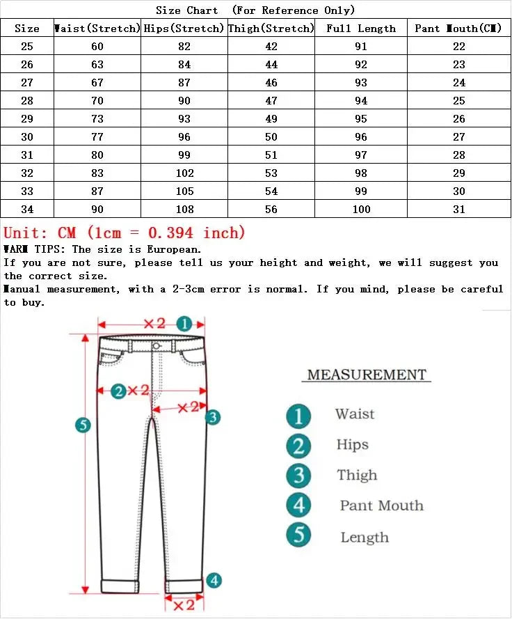 Thermal Jeans - size chart