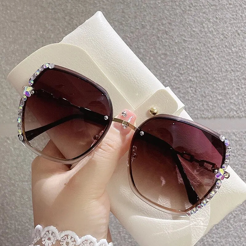 Rhinestone Decor Rimless Fashion Sunglasses UV400