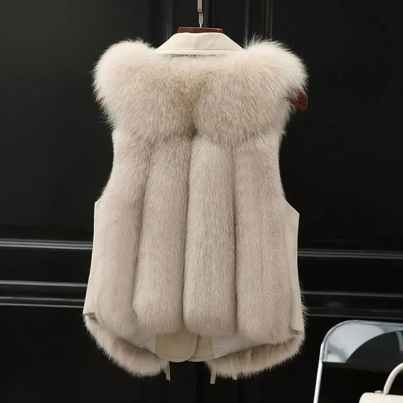 Fur Coat Vest Jacket - white ( back view)