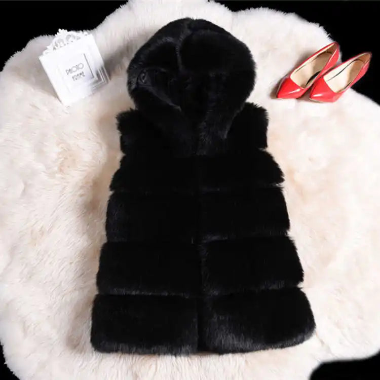 Quality Fur Vest Coat - All black