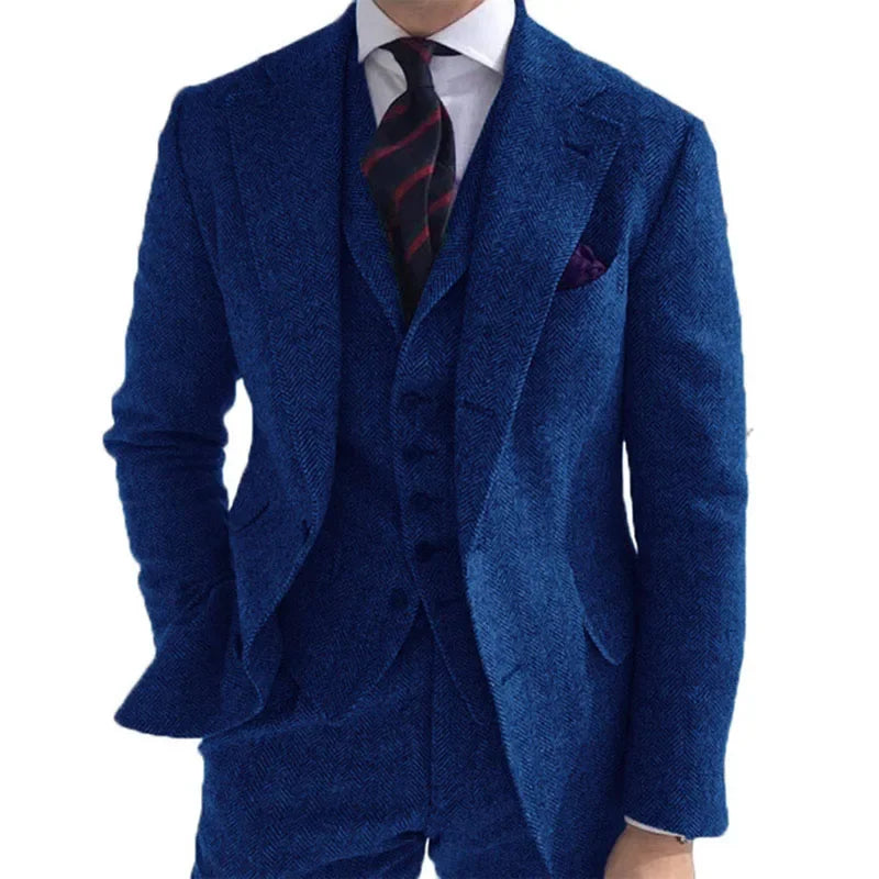 Gray Wool Winter Men Suit - Blue