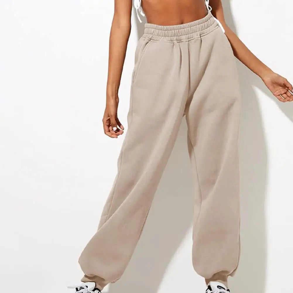 Wide straight leg women's sweatpants - beige