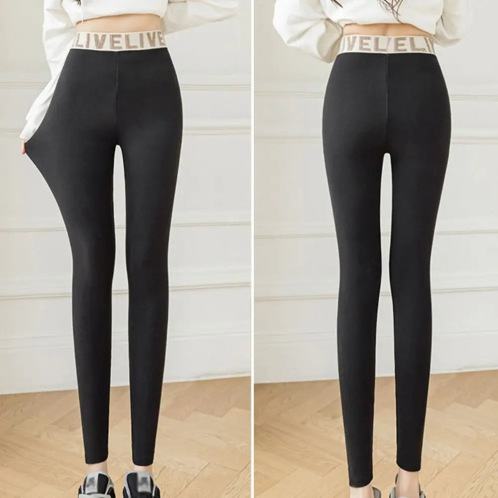 Fashion Letter Women Leggings - Black ( 2 photos side by side front view)