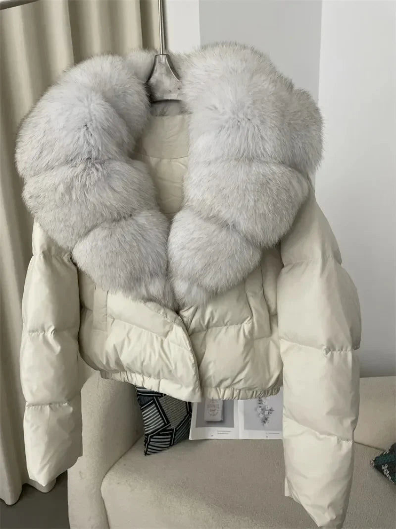 Real Fox Fur Coat - Women's Winter Coat - All white