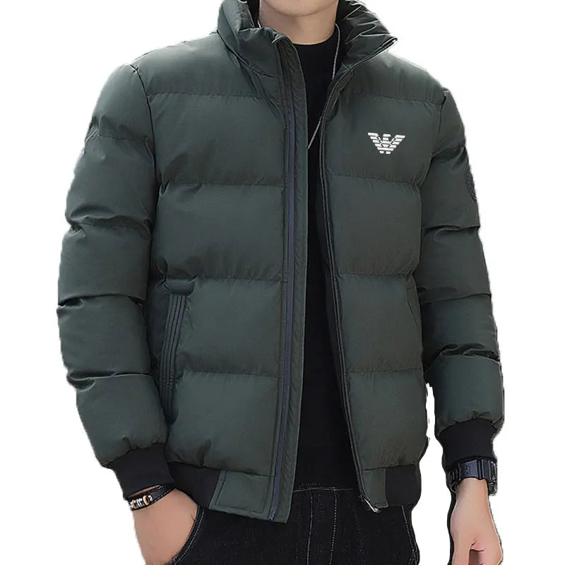 Winter Jacket - puffed style - dark grey with white logo - Thick winter jacket