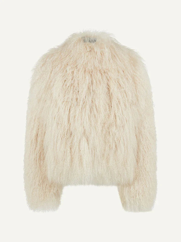 Faux Mongolian Sheepskin Coat - creamy white (no model)