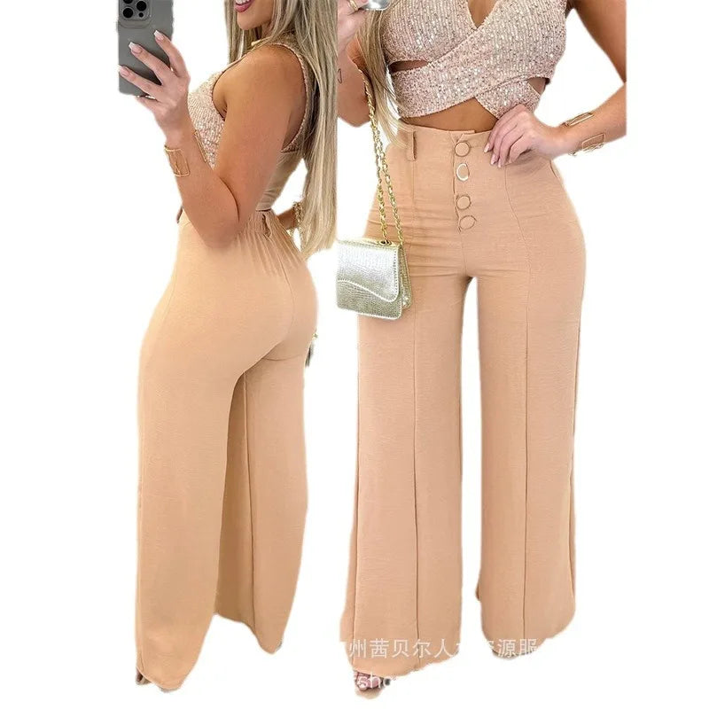 Wide Leg Long Pants - peach