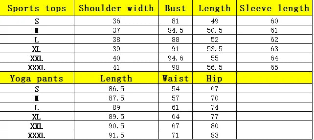 Women Zip Fitness Sweater - size chart 