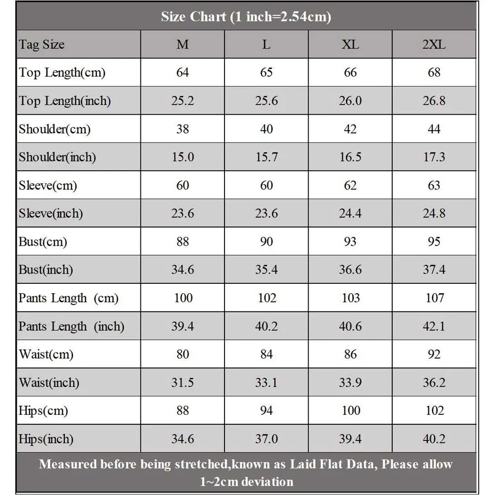 Men's two piece - blazer and pants set - size chart