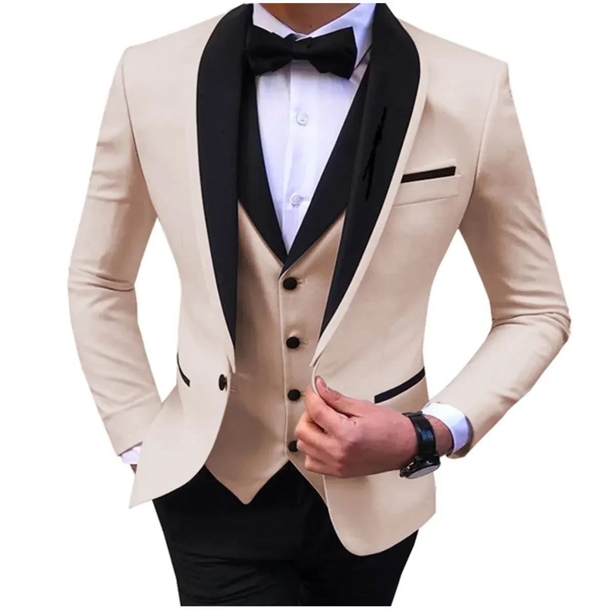 White Men's Suits Men 3 Piece - cream