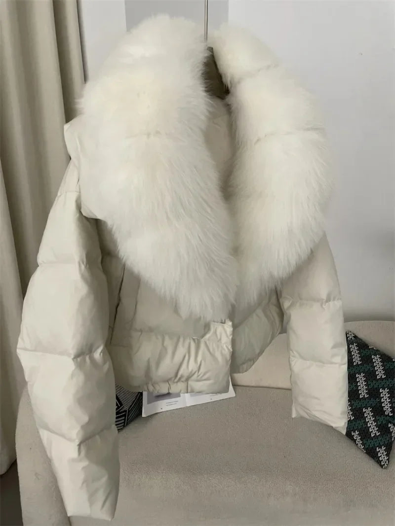 Real Fox Fur Coat - Women's Winter Coat - white