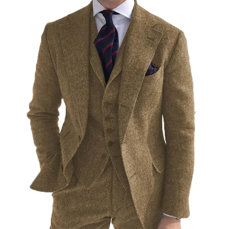 Gray Wool Winter Men Suit- brown