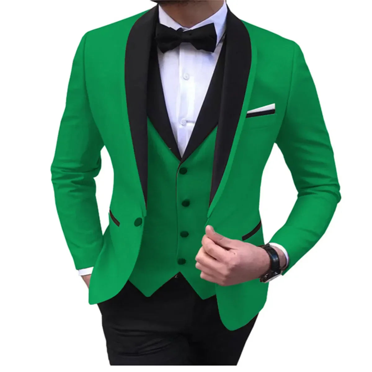 White Men's Suits Men 3 Piece  - dark green