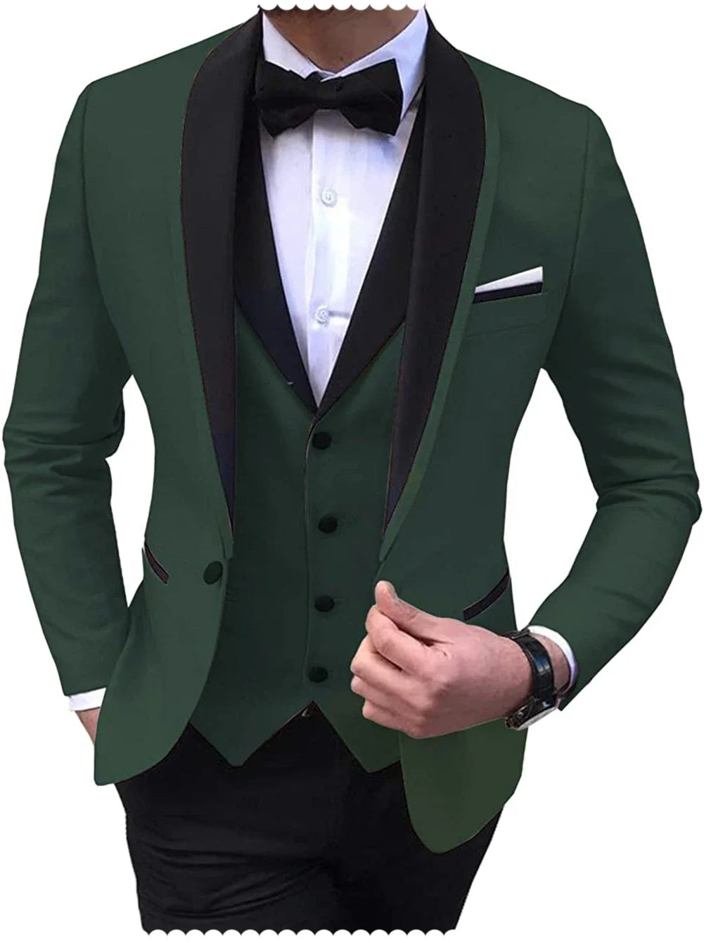 White Men's Suits Men 3 Piece - dark forest green