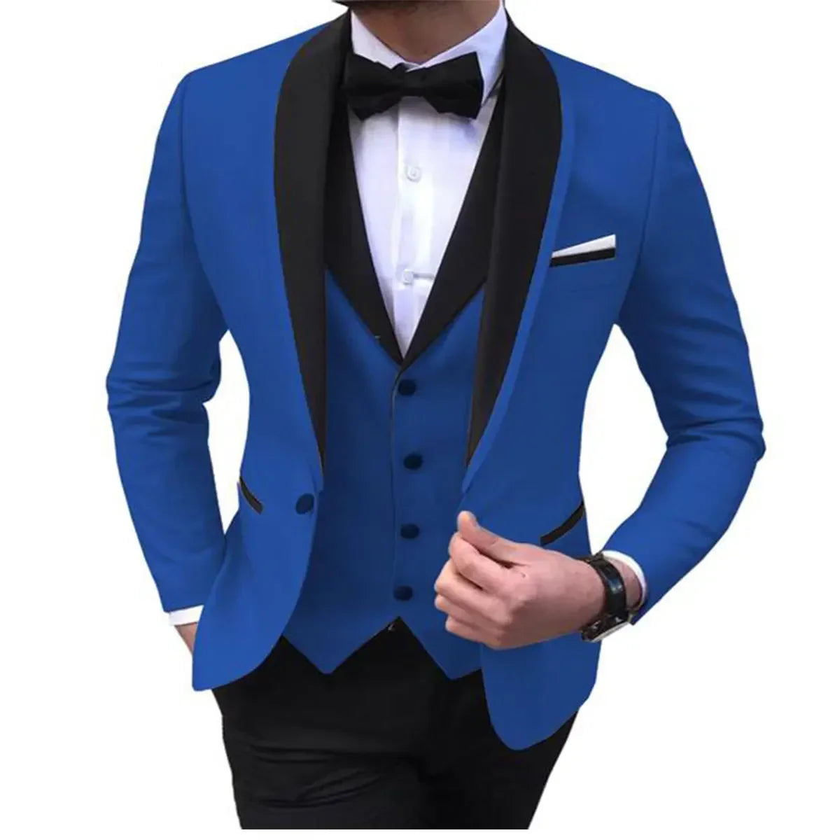 White Men's Suits Men 3 Piece - blue