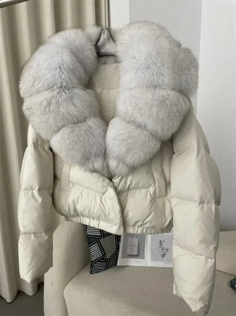 Real Fox Fur Coat - Women's Winter Coat - white