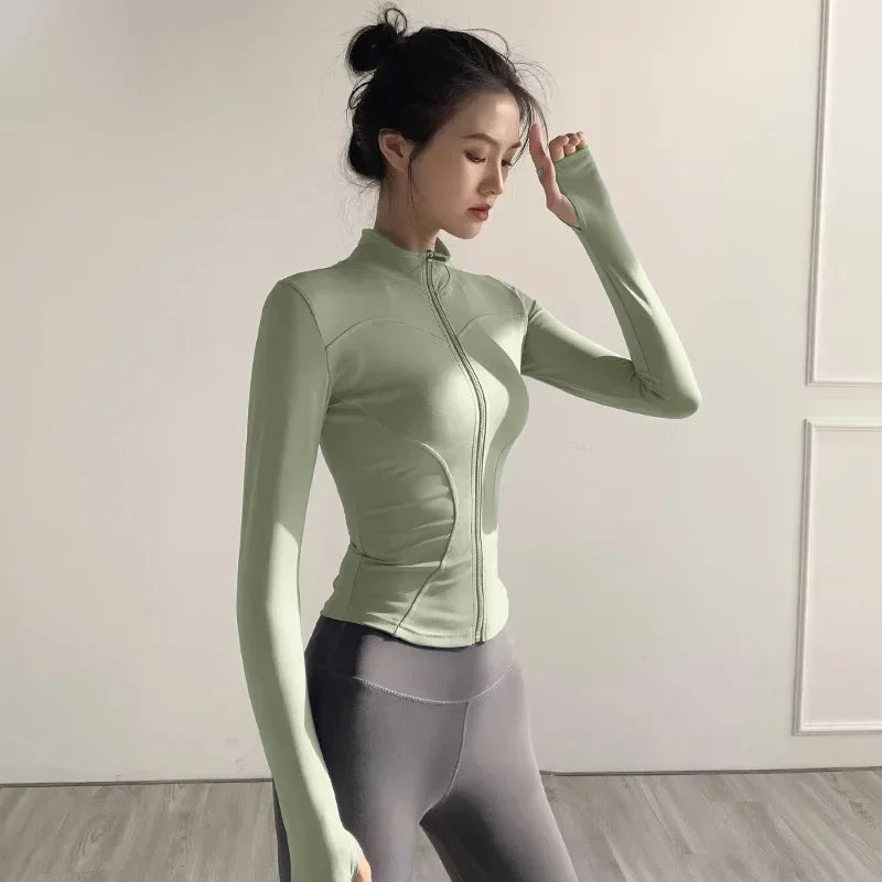 Women Zip Fitness Sweater - silvver top