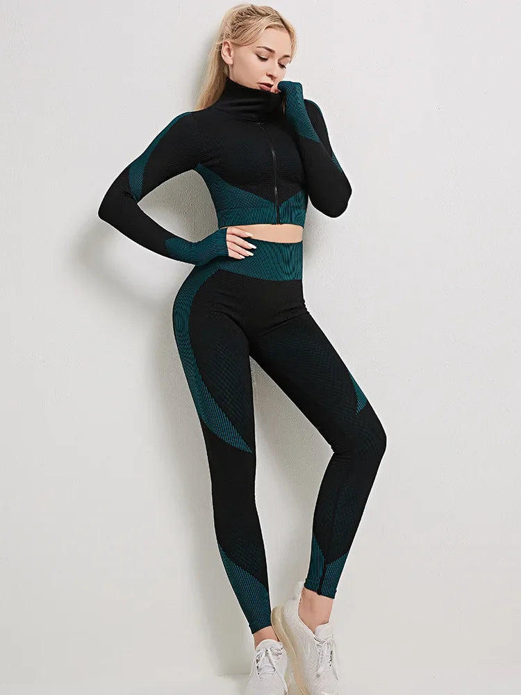 Yoga Suit Sport Clothes - bLACK AND GREEN 3