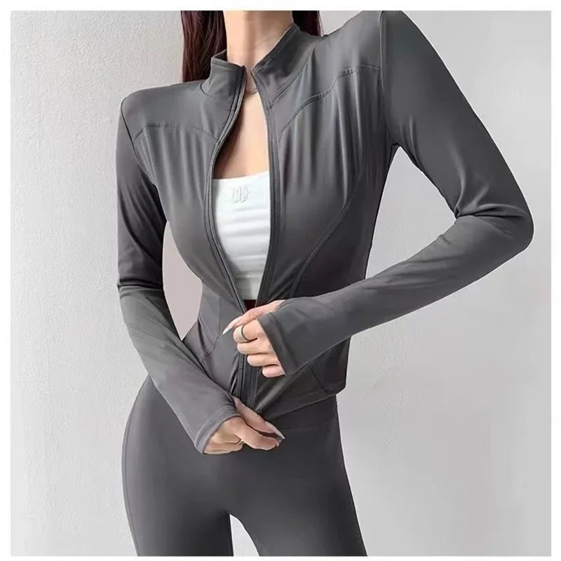 Women Zip Fitness Sweater - dark grey