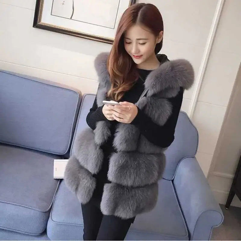 Quality Fur Vest Coat - dark grey - front view