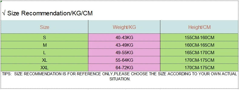 Yoga Top - size chart 