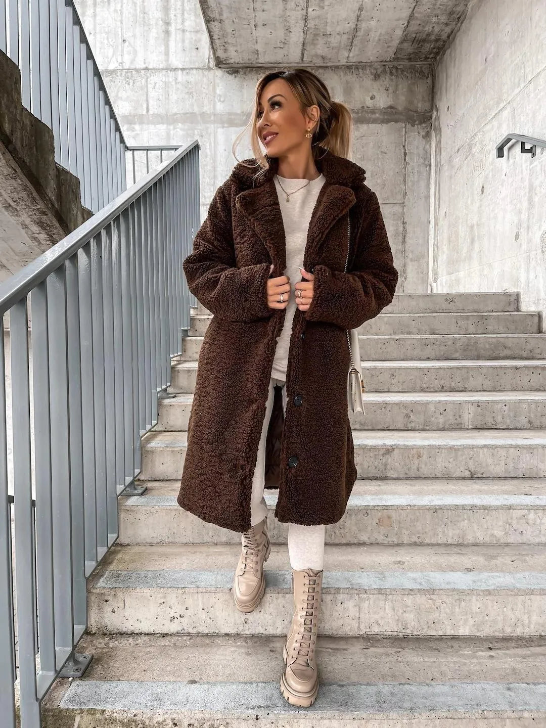 Faux Fur England Coat - dark brown