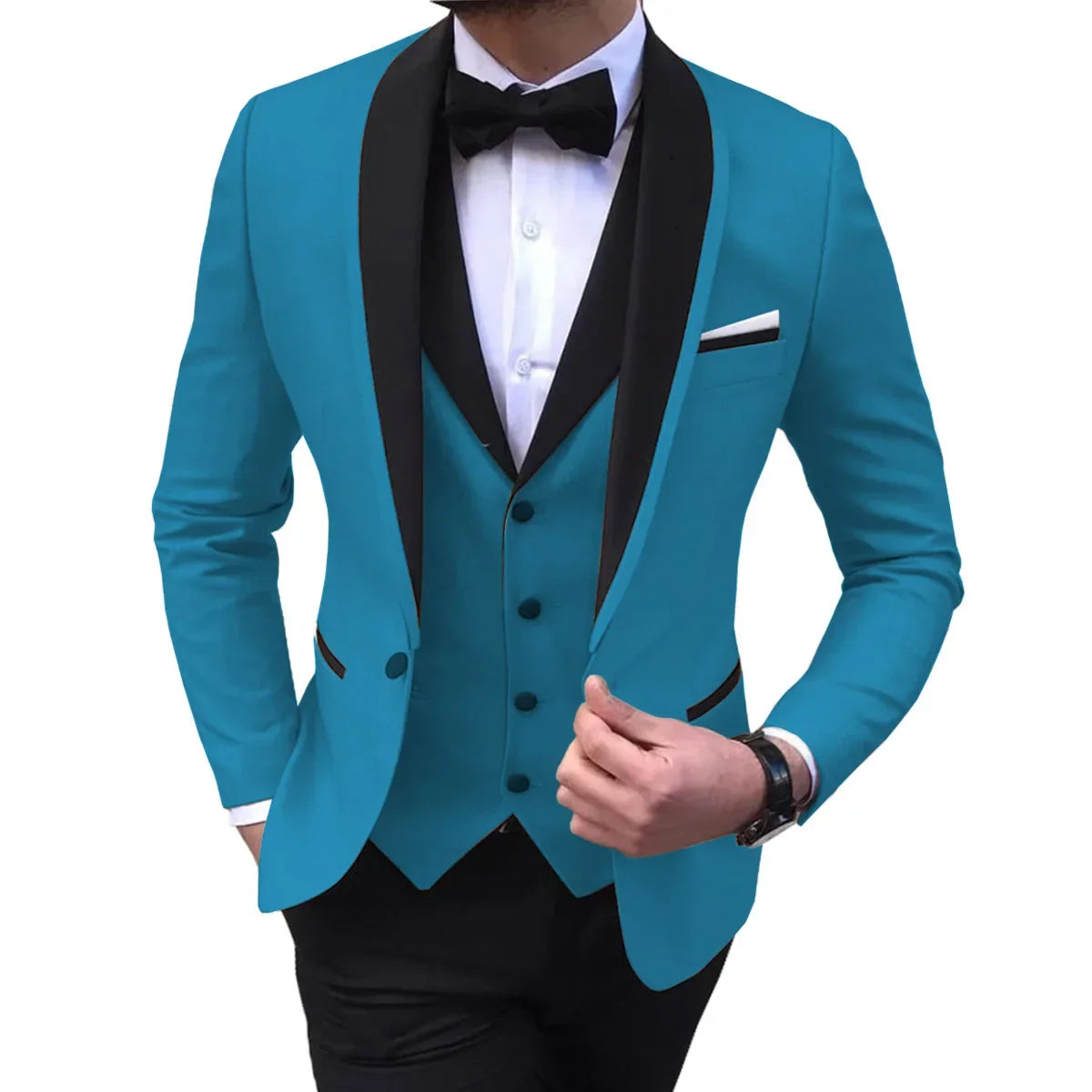 White Men's Suits Men 3 Piece - dark blue