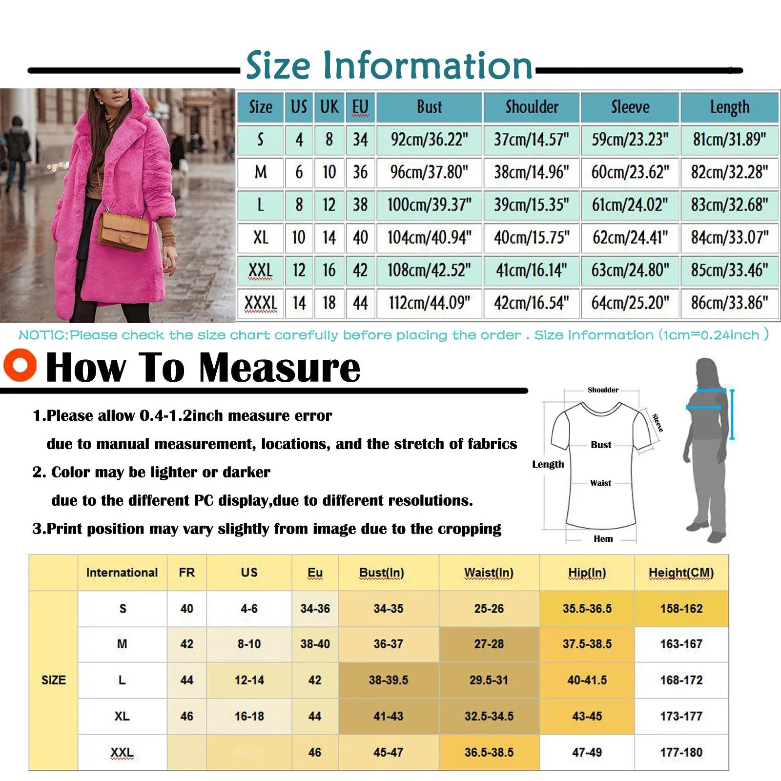 Faux Leather Sheepskin Coat - size chart