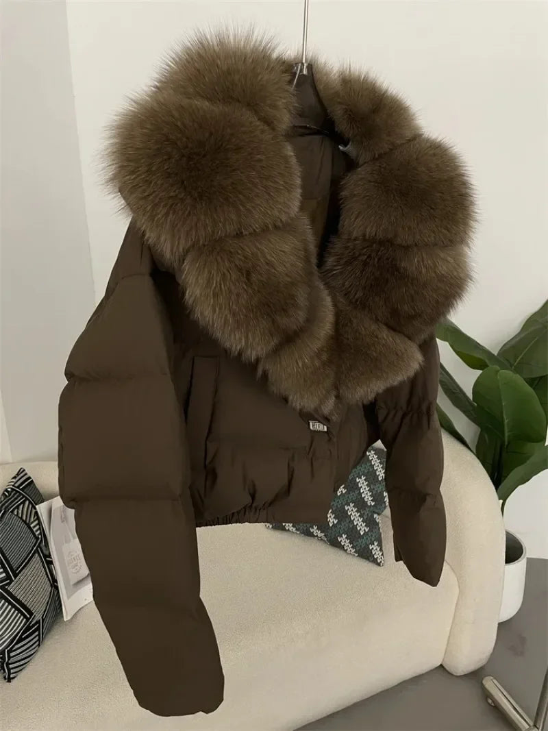 Real Fox Fur Coat - Women's Winter Coat - dark brown