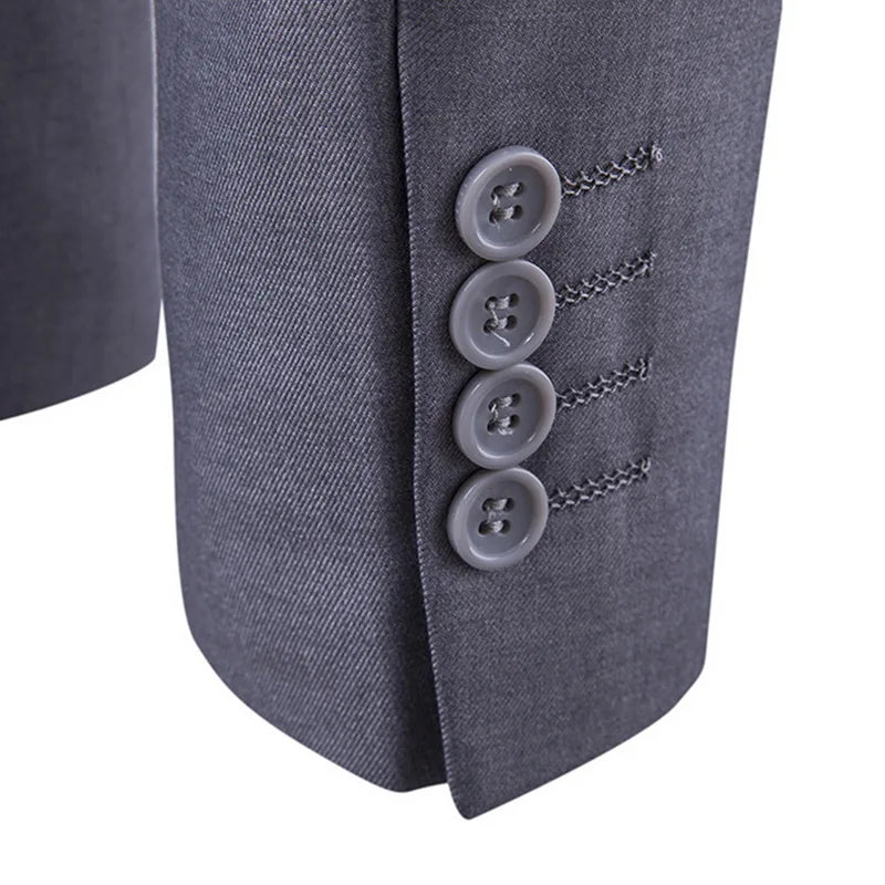 3 piece men's suit set - close up on buttons on cuff)