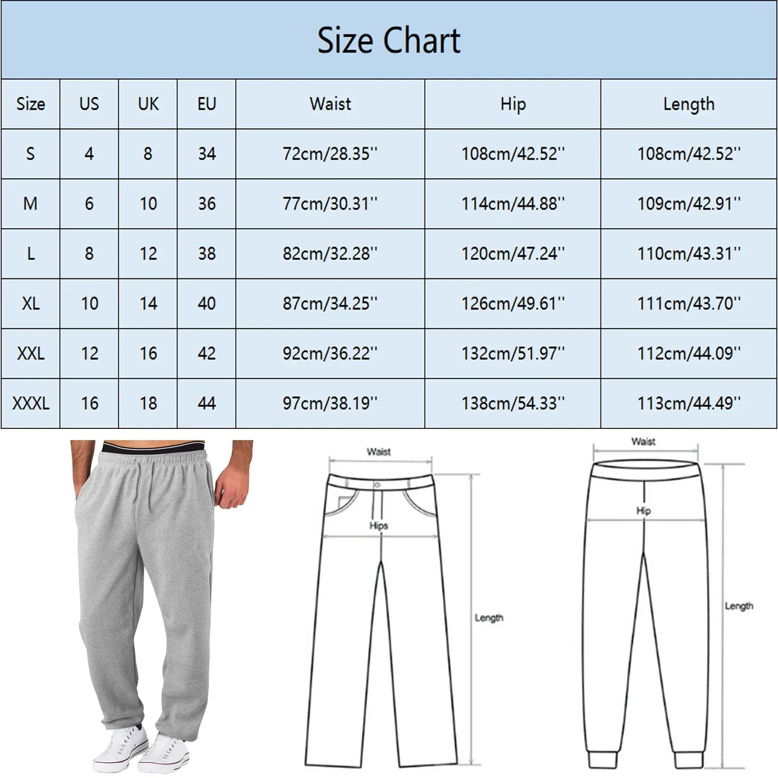 Men's Baggy sweatpants - Size chart