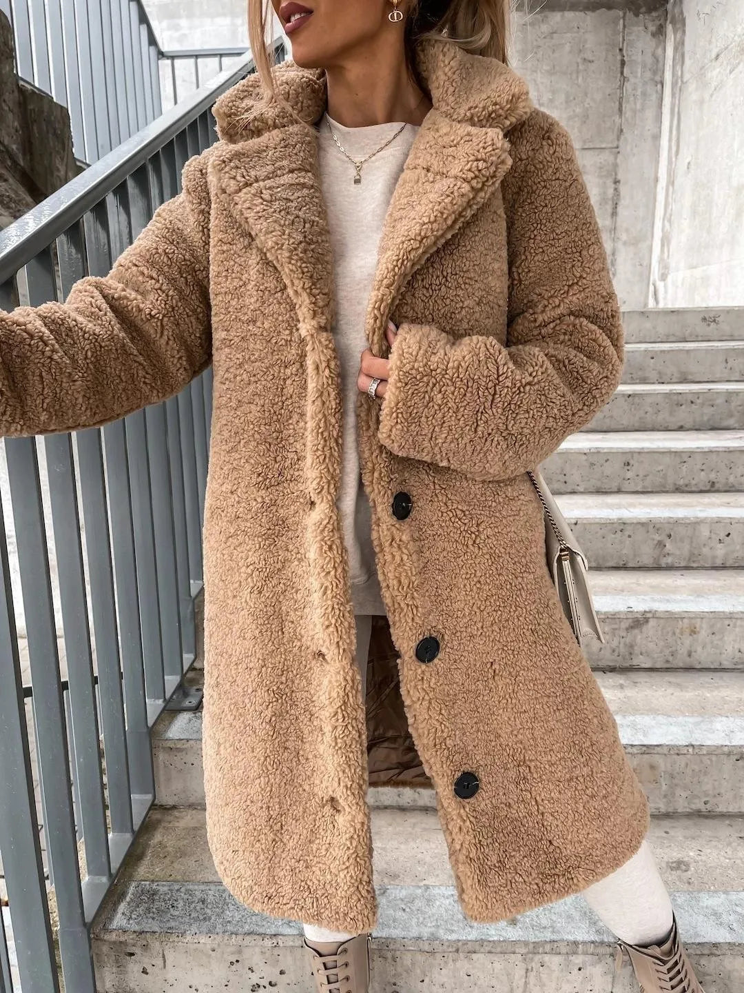 Faux Fur England Coat - light brown