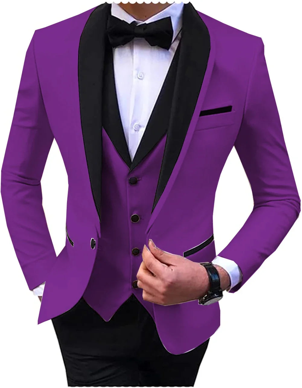 White Men's Suits Men 3 Piece  - purple