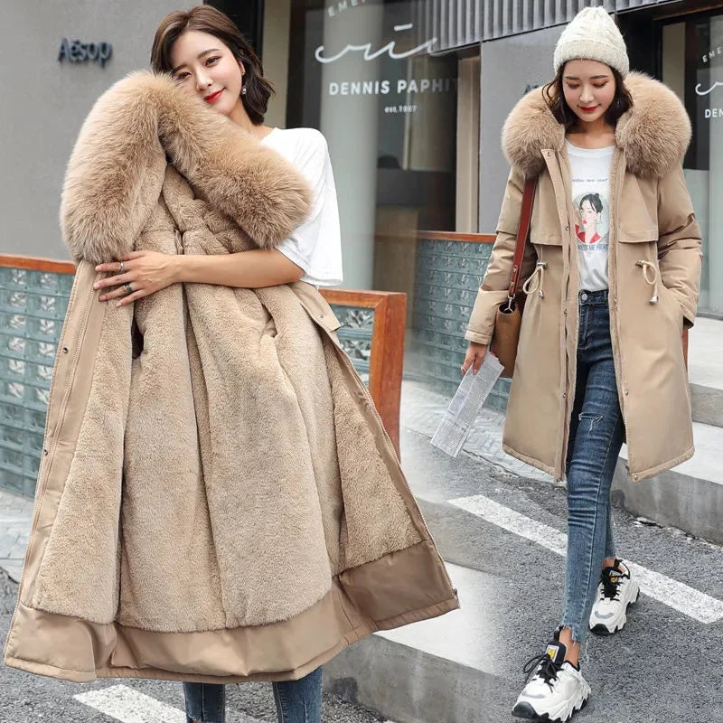 Winter Jacket Parka Wool Liner Fur Collar- tan