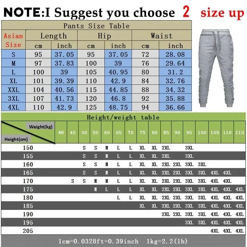 Men's Luxury Print Fleece Sweatpants - size chart