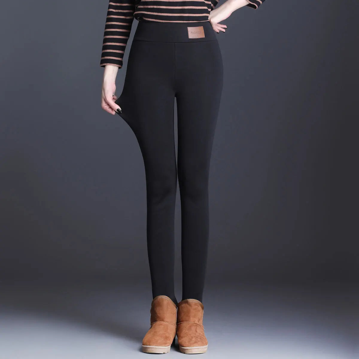 Women Pants Winter Fleece - black