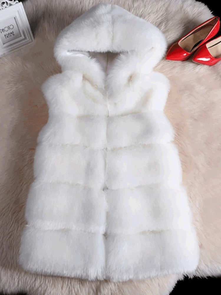 Quality Fur Vest Coat - all white