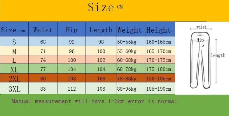 Mens Joggers - Size chart