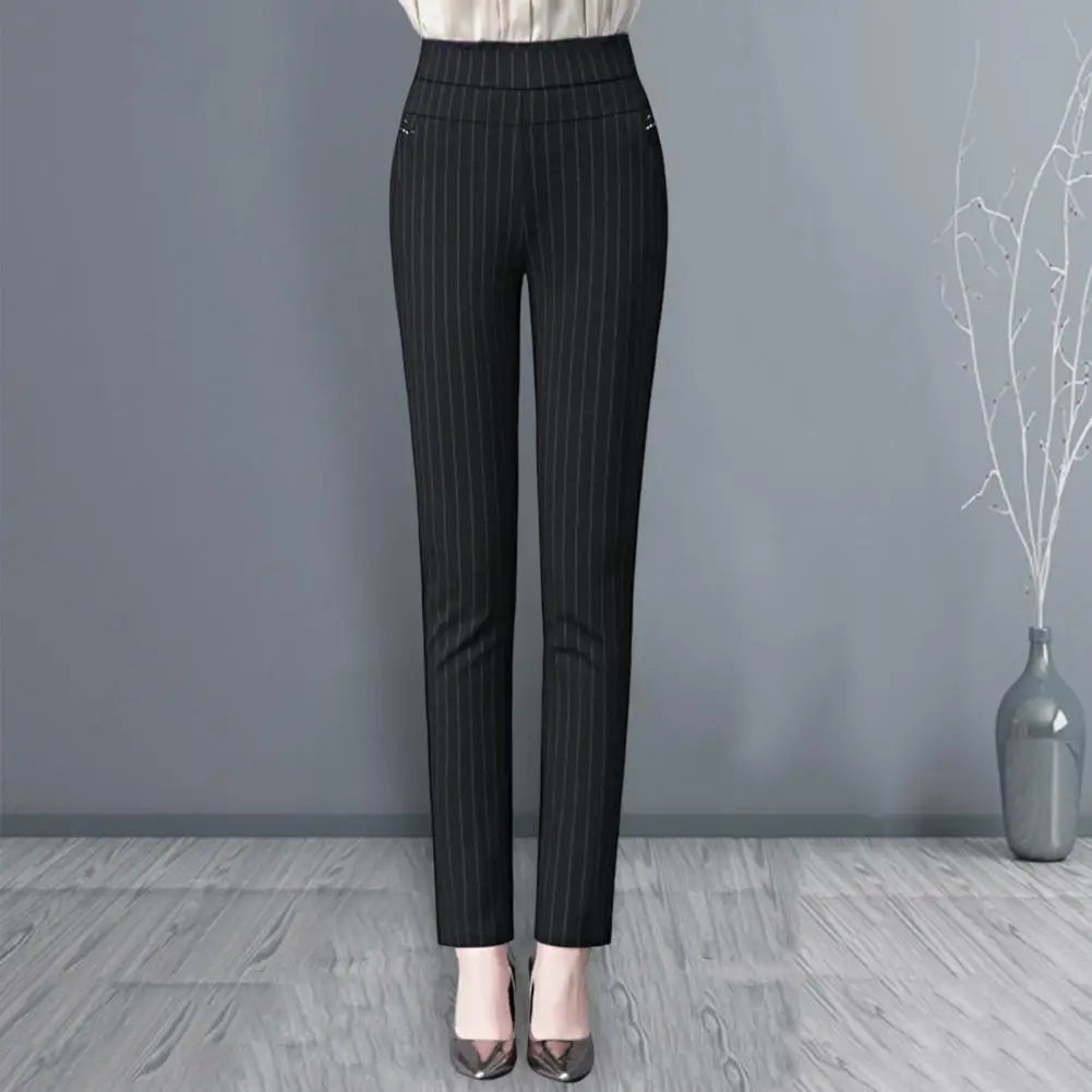 Women Pencil Pants Casual High Waist - Black - front pose