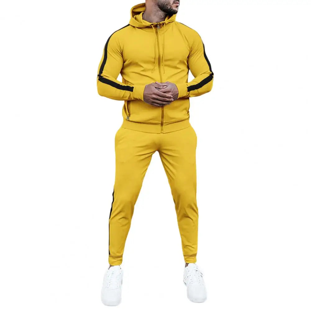 2 Pieces Set Sweatshirt + Sweatpants Sportswear Zipper Hoodies - yellow