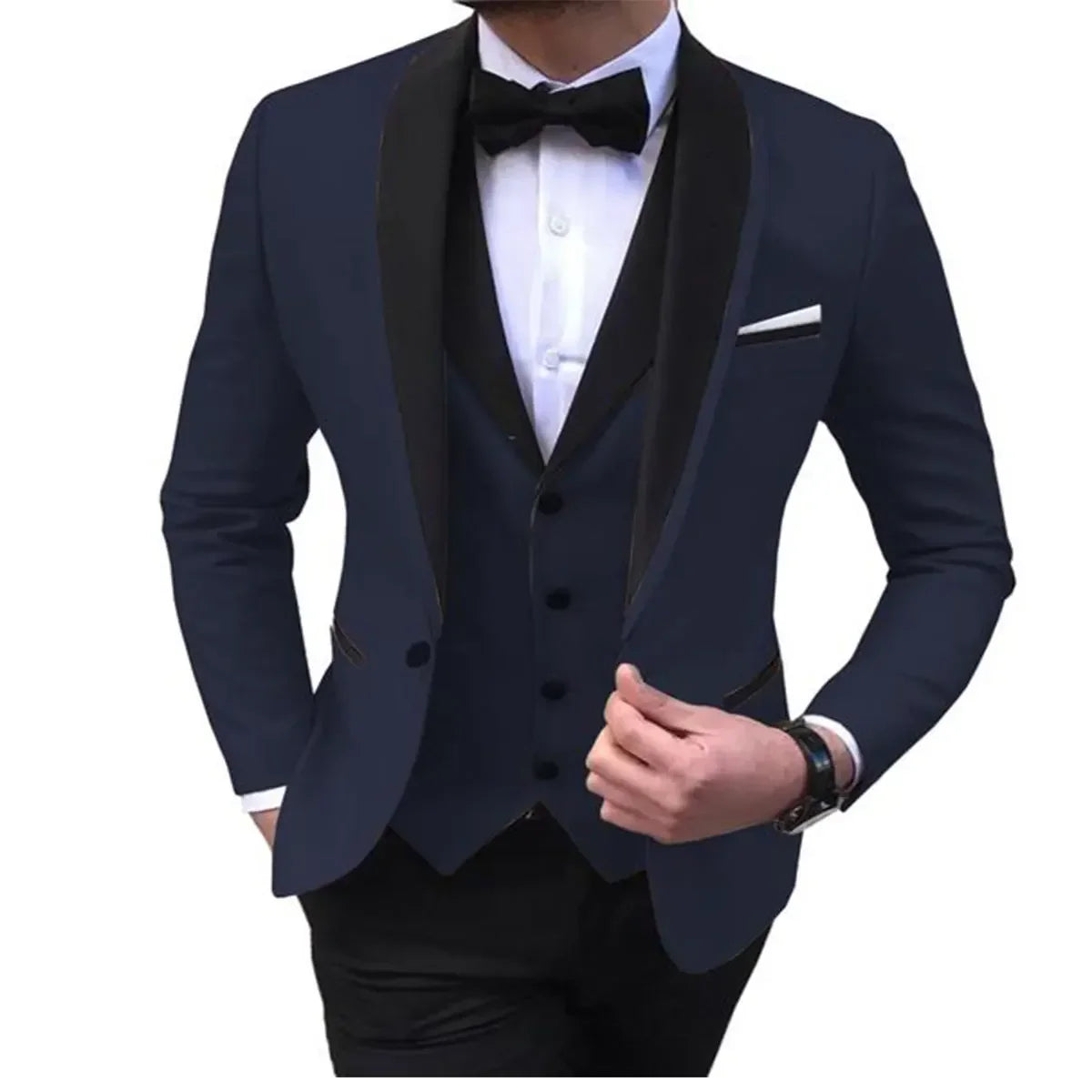 White Men's Suits Men 3 Piece - dark blue/black