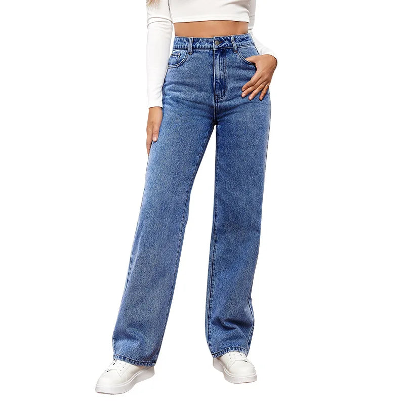 Women Jeans Straight Pants - dark blue