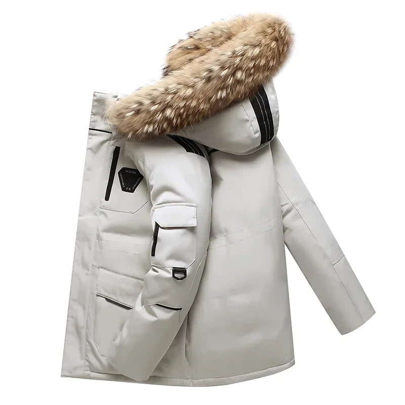 Men's Thermal Down Jacket - white with brown (sideview)