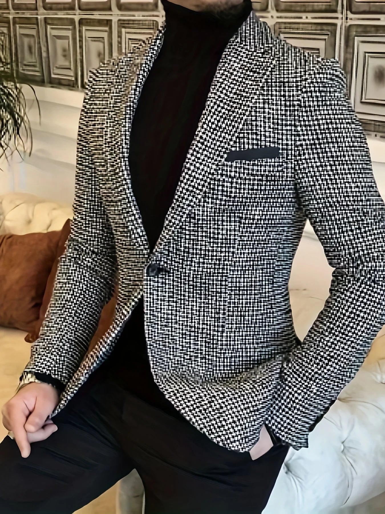 Men's Blazer Allover Knitted Suit - dark grey ( front view )