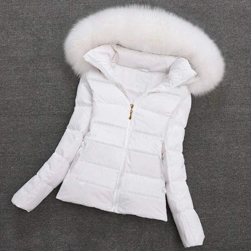 Fake Fur Hooded Short Cotton Parka- white