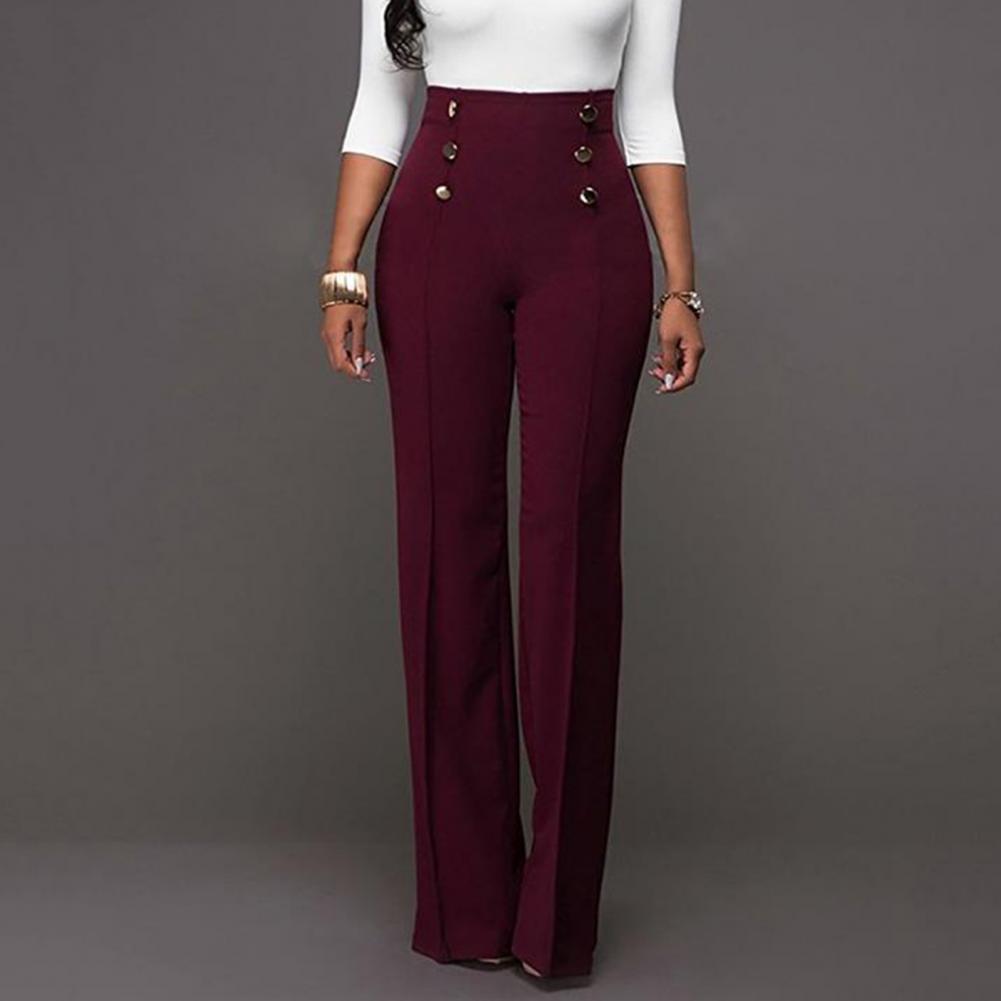 Women Wide Leg Pants - burgundy